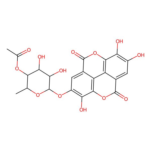 2D Structure of [(2S,3R,4S,5R,6S)-4,5-dihydroxy-2-methyl-6-[(7,13,14-trihydroxy-3,10-dioxo-2,9-dioxatetracyclo[6.6.2.04,16.011,15]hexadeca-1(15),4,6,8(16),11,13-hexaen-6-yl)oxy]oxan-3-yl] acetate