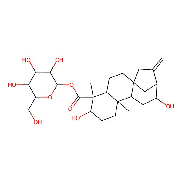 2D Structure of [3,4,5-Trihydroxy-6-(hydroxymethyl)oxan-2-yl] 6,12-dihydroxy-5,9-dimethyl-14-methylidenetetracyclo[11.2.1.01,10.04,9]hexadecane-5-carboxylate