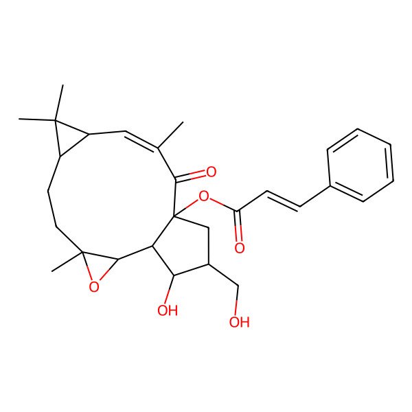 2D Structure of [16-Hydroxy-15-(hydroxymethyl)-4,8,8,11-tetramethyl-12-oxo-3-oxatetracyclo[11.3.0.02,4.07,9]hexadec-10-en-13-yl] 3-phenylprop-2-enoate