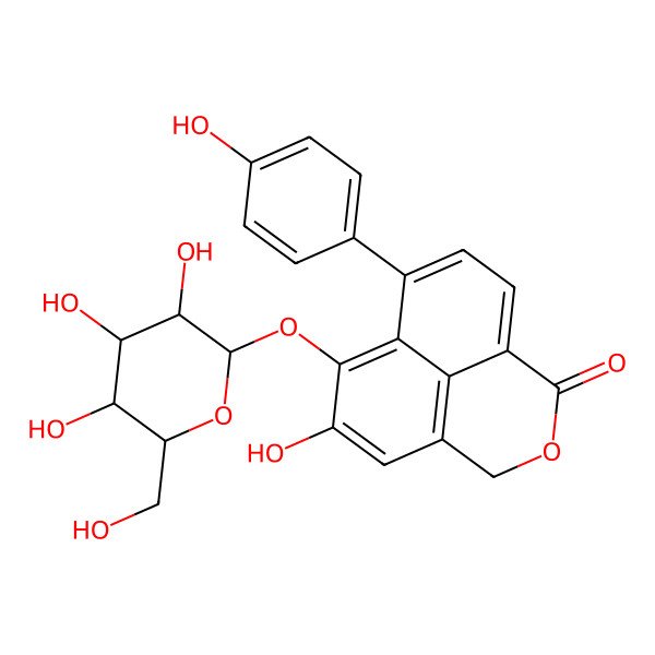 2D Structure of 7-hydroxy-10-(4-hydroxyphenyl)-8-[(2S,3R,4S,5S,6R)-3,4,5-trihydroxy-6-(hydroxymethyl)oxan-2-yl]oxy-3-oxatricyclo[7.3.1.05,13]trideca-1(13),5,7,9,11-pentaen-2-one
