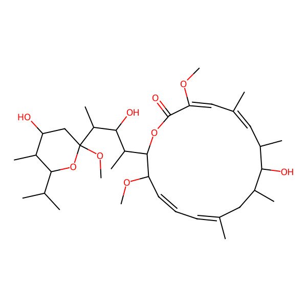 2D Structure of (3E,5E,7R,8R,9S,11E,13E,15S)-8-hydroxy-16-[(2S,3R,4S)-3-hydroxy-4-[(2S,4S,5R,6S)-4-hydroxy-2-methoxy-5-methyl-6-propan-2-yloxan-2-yl]pentan-2-yl]-3,15-dimethoxy-5,7,9,11-tetramethyl-1-oxacyclohexadeca-3,5,11,13-tetraen-2-one
