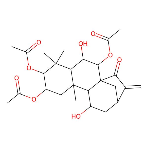 2D Structure of [(1R,2R,3R,4S,6R,7S,9S,10S,11S,13S)-2,6-diacetyloxy-3,11-dihydroxy-5,5,9-trimethyl-14-methylidene-15-oxo-7-tetracyclo[11.2.1.01,10.04,9]hexadecanyl] acetate