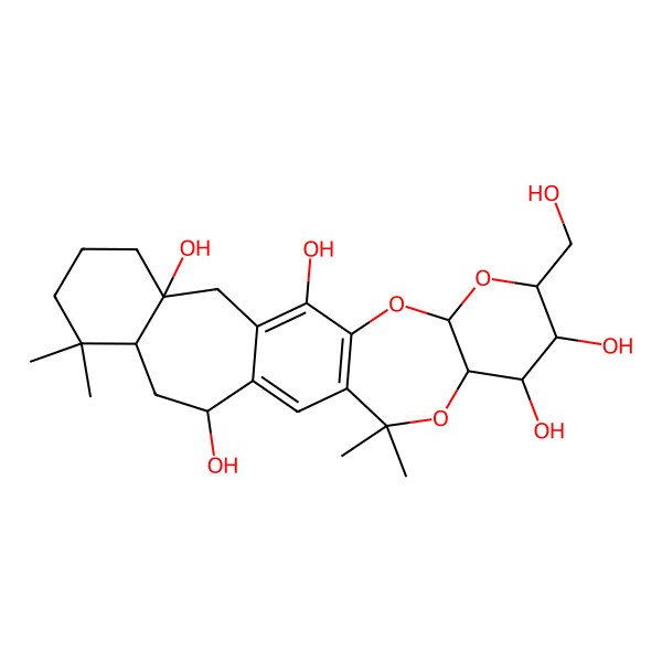 2D Structure of (5S,7R,8S,9S,10R,16S,18S,23S)-7-(hydroxymethyl)-12,12,19,19-tetramethyl-4,6,11-trioxapentacyclo[13.9.0.03,13.05,10.018,23]tetracosa-1,3(13),14-triene-2,8,9,16,23-pentol
