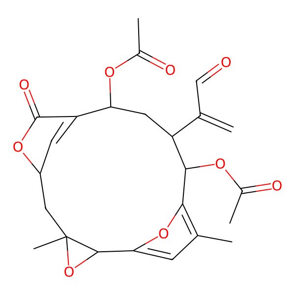 2D Structure of [(2R,4S,6R,10S,12R,13R)-13-acetyloxy-4,15-dimethyl-8-oxo-12-(3-oxoprop-1-en-2-yl)-3,7,17-trioxatetracyclo[12.2.1.16,9.02,4]octadeca-1(16),9(18),14-trien-10-yl] acetate