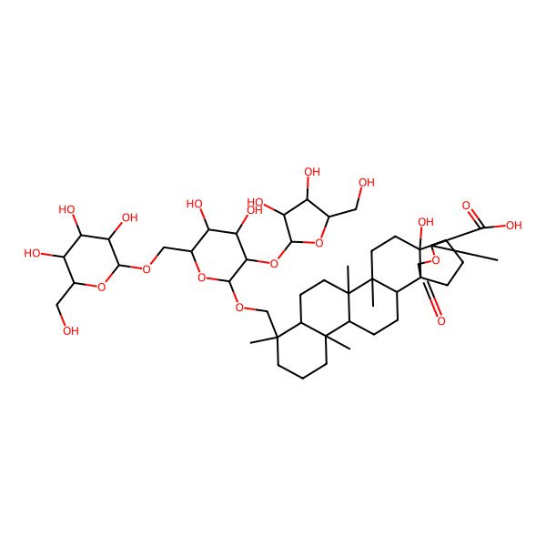 2D Structure of 10-[[3-[3,4-Dihydroxy-5-(hydroxymethyl)oxolan-2-yl]oxy-4,5-dihydroxy-6-[[3,4,5-trihydroxy-6-(hydroxymethyl)oxan-2-yl]oxymethyl]oxan-2-yl]oxymethyl]-18-hydroxy-6,10,14,15,20-pentamethyl-22-oxo-21-oxahexacyclo[17.3.2.01,18.02,15.05,14.06,11]tetracosane-20-carboxylic acid
