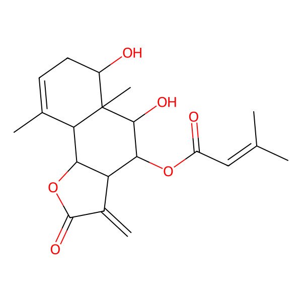 2D Structure of [(3aS,4R,5R,5aR,6R,9aS,9bR)-5,6-dihydroxy-5a,9-dimethyl-3-methylidene-2-oxo-4,5,6,7,9a,9b-hexahydro-3aH-benzo[g][1]benzofuran-4-yl] 3-methylbut-2-enoate