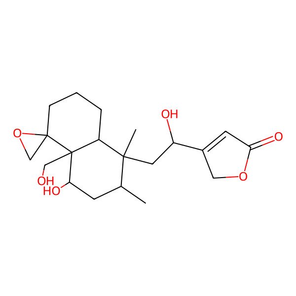 2D Structure of 3-[1-hydroxy-2-[4-hydroxy-4a-(hydroxymethyl)-1,2-dimethylspiro[3,4,6,7,8,8a-hexahydro-2H-naphthalene-5,2'-oxirane]-1-yl]ethyl]-2H-furan-5-one