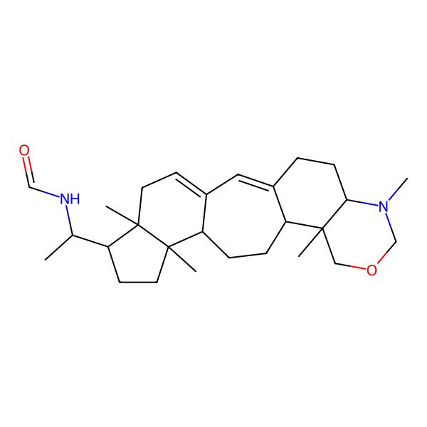 2D Structure of N-[(1S)-1-[(6R,7S,10S,11R,14R,15R,20S)-6,10,15,19-tetramethyl-17-oxa-19-azapentacyclo[12.8.0.03,11.06,10.015,20]docosa-1,3-dien-7-yl]ethyl]formamide