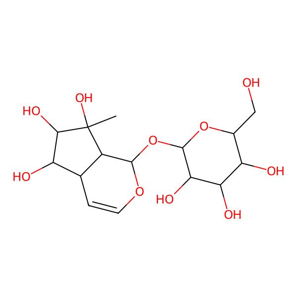 2D Structure of (1S,4aS,5R,6S,7R,7aS)-7-methyl-1-[(2R,3S,4S,5S,6R)-3,4,5-trihydroxy-6-(hydroxymethyl)oxan-2-yl]oxy-4a,5,6,7a-tetrahydro-1H-cyclopenta[c]pyran-5,6,7-triol