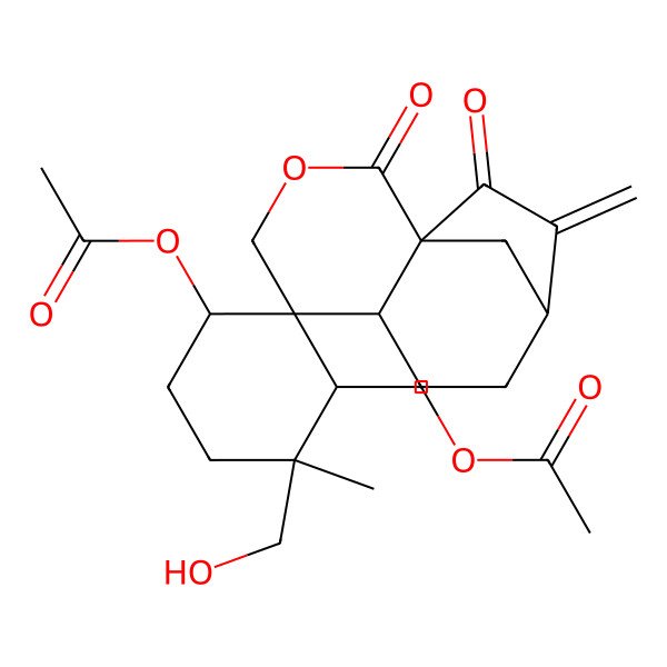 2D Structure of [3'-Acetyloxy-6'-(hydroxymethyl)-6'-methyl-10-methylidene-2,11-dioxospiro[3-oxatricyclo[7.2.1.01,6]dodecane-5,2'-cyclohexane]-1'-yl]methyl acetate
