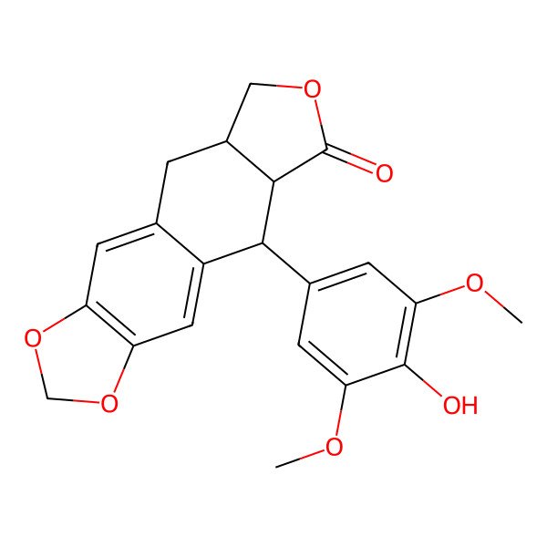 2D Structure of 5-(4-hydroxy-3,5-dimethoxyphenyl)-5,8,8a,9-tetrahydrofuro[3',4':6,7]naphtho[2,3-d][1,3]dioxol-6(5aH)-one