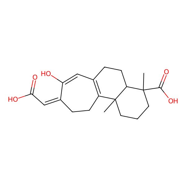 2D Structure of (4S,4aR,9E,11bS)-9-(carboxymethylidene)-8-hydroxy-4,11b-dimethyl-1,2,3,4a,5,6,10,11-octahydrocyclohepta[a]naphthalene-4-carboxylic acid
