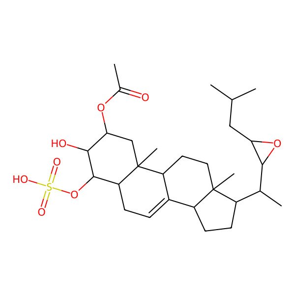 2D Structure of [(2R,3S,4S,9R,10R,13R,14R,17R)-3-hydroxy-10,13-dimethyl-17-[(1S)-1-[(2S,3S)-3-(2-methylpropyl)oxiran-2-yl]ethyl]-4-sulfooxy-2,3,4,5,6,9,11,12,14,15,16,17-dodecahydro-1H-cyclopenta[a]phenanthren-2-yl] acetate
