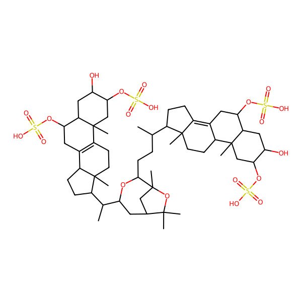 2D Structure of [(2S,3R,5S,6S,10S,13R,14R,17R)-3-hydroxy-17-[(1S)-1-[(1R,2S,4R,6R)-2-[(3R)-3-[(2S,3R,5S,6S,9R,10R,13R,17R)-3-hydroxy-10,13-dimethyl-2,6-disulfooxy-2,3,4,5,6,7,9,11,12,15,16,17-dodecahydro-1H-cyclopenta[a]phenanthren-17-yl]butyl]-1,7,7-trimethyl-3,8-dioxabicyclo[4.2.1]nonan-4-yl]ethyl]-10,13-dimethyl-2-sulfooxy-2,3,4,5,6,7,11,12,14,15,16,17-dodecahydro-1H-cyclopenta[a]phenanthren-6-yl] hydrogen sulfate