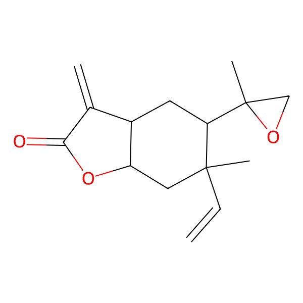 2D Structure of (3aR,5R,6R,7aR)-6-ethenyl-6-methyl-3-methylidene-5-[(2S)-2-methyloxiran-2-yl]-4,5,7,7a-tetrahydro-3aH-1-benzofuran-2-one
