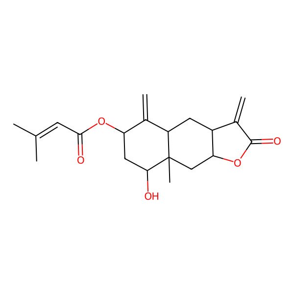 2D Structure of [(3aR,4aS,6R,8S,8aR,9aR)-8-hydroxy-8a-methyl-3,5-dimethylidene-2-oxo-3a,4,4a,6,7,8,9,9a-octahydrobenzo[f][1]benzofuran-6-yl] 3-methylbut-2-enoate