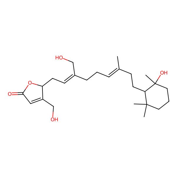 2D Structure of (2R)-3-(hydroxymethyl)-2-[(2Z,6E)-3-(hydroxymethyl)-9-[(1S,2S)-2-hydroxy-2,6,6-trimethylcyclohexyl]-7-methylnona-2,6-dienyl]-2H-furan-5-one
