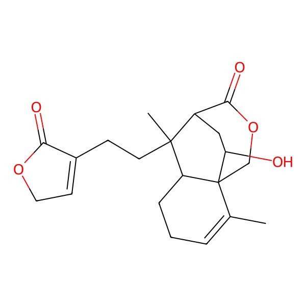 2D Structure of (1R,6R,7R,8R,12S)-12-hydroxy-2,7-dimethyl-7-[2-(5-oxo-2H-furan-4-yl)ethyl]-10-oxatricyclo[6.3.2.01,6]tridec-2-en-9-one
