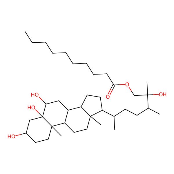 2D Structure of [2-Hydroxy-2,3-dimethyl-6-(3,5,6-trihydroxy-10,13-dimethyl-1,2,3,4,6,7,8,9,11,12,14,15,16,17-tetradecahydrocyclopenta[a]phenanthren-17-yl)heptyl] decanoate