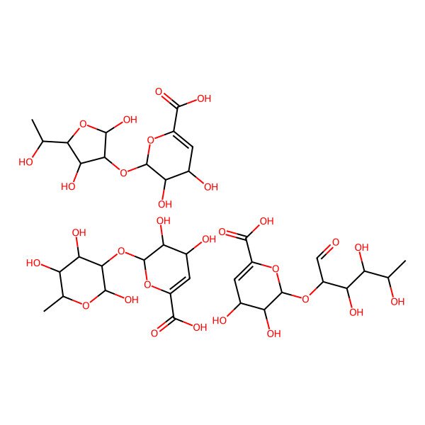 2D Structure of 2-[2,4-dihydroxy-5-(1-hydroxyethyl)oxolan-3-yl]oxy-3,4-dihydroxy-3,4-dihydro-2H-pyran-6-carboxylic acid;3,4-dihydroxy-2-(2,4,5-trihydroxy-6-methyloxan-3-yl)oxy-3,4-dihydro-2H-pyran-6-carboxylic acid;3,4-dihydroxy-2-(3,4,5-trihydroxy-1-oxohexan-2-yl)oxy-3,4-dihydro-2H-pyran-6-carboxylic acid