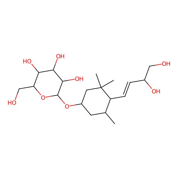 2D Structure of (2R,3R,4S,5S,6R)-2-[(1S,4R,5R)-4-[(3R)-3,4-dihydroxybut-1-enyl]-3,3,5-trimethylcyclohexyl]oxy-6-(hydroxymethyl)oxane-3,4,5-triol