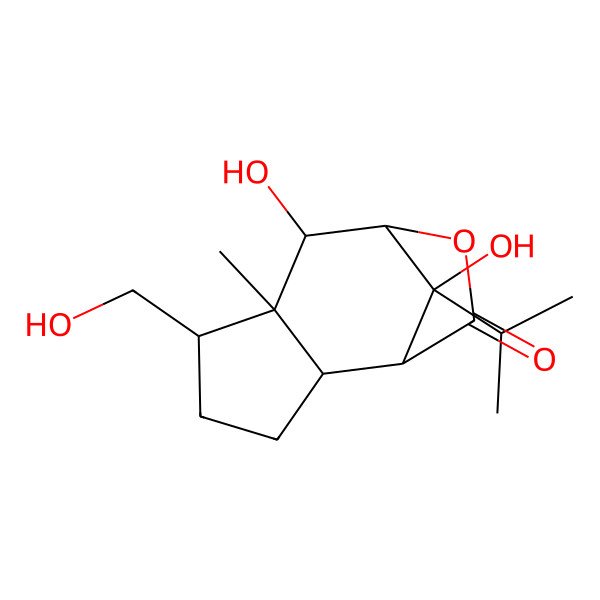 2D Structure of (1S,2S,5R,6R,7S,8R,11R)-7,11-dihydroxy-5-(hydroxymethyl)-6-methyl-11-propan-2-yl-9-oxatricyclo[6.2.1.02,6]undecan-10-one