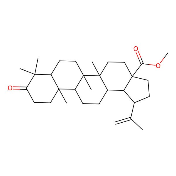 2D Structure of methyl 5a,5b,8,8,11a-pentamethyl-9-oxo-1-prop-1-en-2-yl-2,3,4,5,6,7,7a,10,11,11b,12,13,13a,13b-tetradecahydro-1H-cyclopenta[a]chrysene-3a-carboxylate