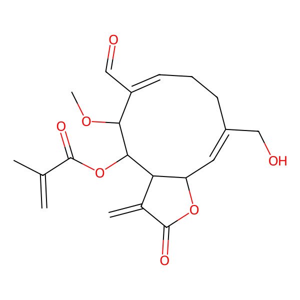 2D Structure of [6-Formyl-10-(hydroxymethyl)-5-methoxy-3-methylidene-2-oxo-3a,4,5,8,9,11a-hexahydrocyclodeca[b]furan-4-yl] 2-methylprop-2-enoate