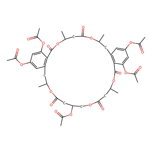 2D Structure of (12,14,31,33-Tetraacetyloxy-4,8,18,27-tetramethyl-2,6,16,20,25-pentaoxo-3,7,17,21,26-pentaoxatricyclo[27.4.0.010,15]tritriaconta-1(29),10(15),11,13,30,32-hexaen-23-yl) acetate