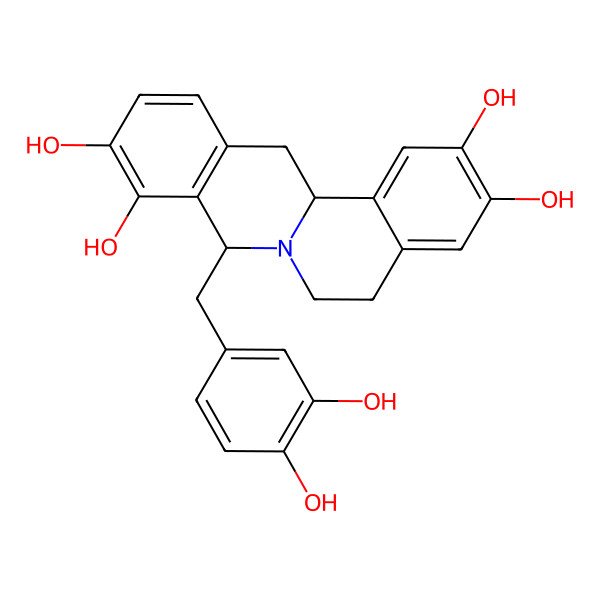 2D Structure of 8-[(3,4-dihydroxyphenyl)methyl]-6,8,13,13a-tetrahydro-5H-isoquinolino[2,1-b]isoquinoline-2,3,9,10-tetrol