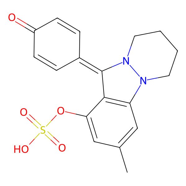 2D Structure of [3-Methyl-11-(4-oxocyclohexa-2,5-dien-1-ylidene)-6,7,8,9-tetrahydropyridazino[1,2-a]indazol-1-yl] hydrogen sulfate