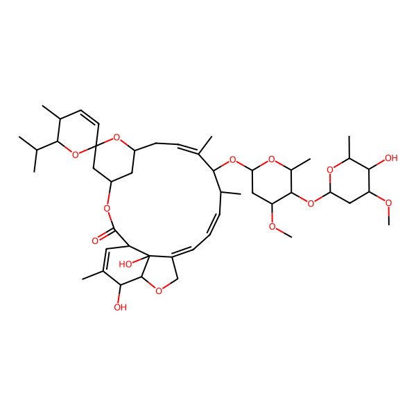 2D Structure of (2R,3S,6S,10'E,12'S,13'S,14'E,16'E,21'R,24'S)-21',24'-dihydroxy-12'-[(2R,4S,5S,6S)-5-[(2S,4S,5S,6S)-5-hydroxy-4-methoxy-6-methyloxan-2-yl]oxy-4-methoxy-6-methyloxan-2-yl]oxy-3,11',13',22'-tetramethyl-2-propan-2-ylspiro[2,3-dihydropyran-6,6'-3,7,19-trioxatetracyclo[15.6.1.14,8.020,24]pentacosa-10,14,16,22-tetraene]-2'-one