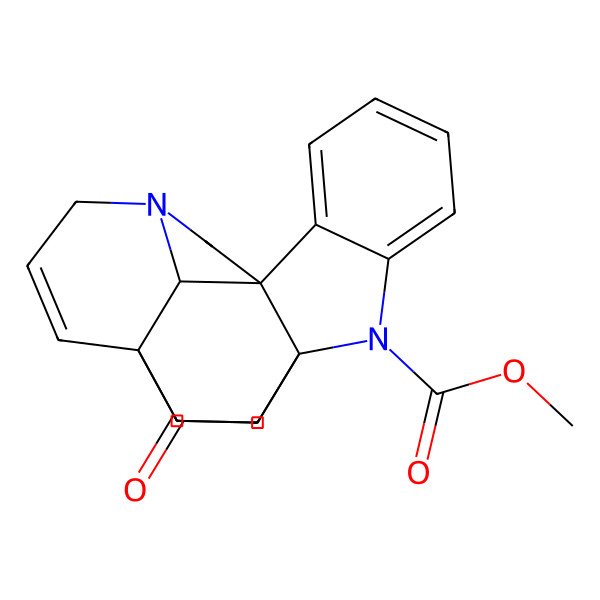 2D Structure of methyl (1R,9R,16R,21R)-17-oxo-2,12-diazahexacyclo[14.2.2.19,12.01,9.03,8.016,21]henicosa-3,5,7,14-tetraene-2-carboxylate
