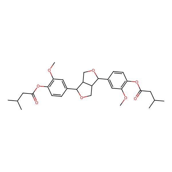 2D Structure of [2-Methoxy-4-[6-[3-methoxy-4-(3-methylbutanoyloxy)phenyl]-1,3,3a,4,6,6a-hexahydrofuro[3,4-c]furan-3-yl]phenyl] 3-methylbutanoate