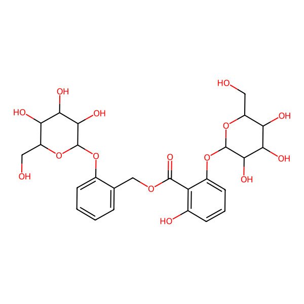 2D Structure of [2-[(2R,3S,4R,5R,6S)-3,4,5-trihydroxy-6-(hydroxymethyl)oxan-2-yl]oxyphenyl]methyl 2-hydroxy-6-[(2S,3R,4S,5S,6R)-3,4,5-trihydroxy-6-(hydroxymethyl)oxan-2-yl]oxybenzoate
