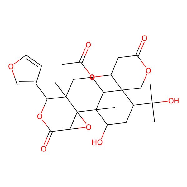 2D Structure of [11-(Furan-3-yl)-3-hydroxy-5-(2-hydroxypropan-2-yl)-2,10-dimethyl-2',13-dioxospiro[12,15-dioxatetracyclo[8.5.0.01,14.02,7]pentadecane-6,5'-oxane]-4'-yl] acetate