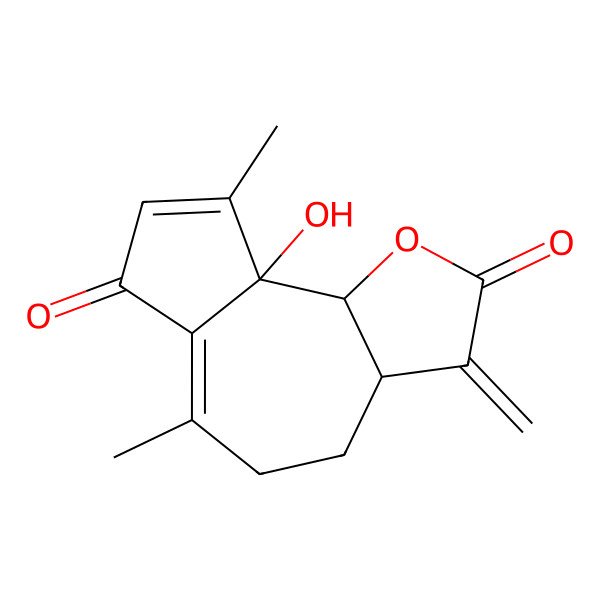 2D Structure of (3aS,9aR,9bS)-9a-hydroxy-6,9-dimethyl-3-methylidene-3a,4,5,9b-tetrahydroazuleno[4,5-b]furan-2,7-dione