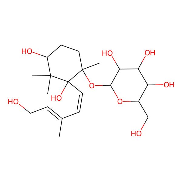 2D Structure of (2S,3R,4S,5S,6R)-2-[(1R,2R,4S)-2,4-dihydroxy-2-(5-hydroxy-3-methylpenta-1,3-dienyl)-1,3,3-trimethylcyclohexyl]oxy-6-(hydroxymethyl)oxane-3,4,5-triol