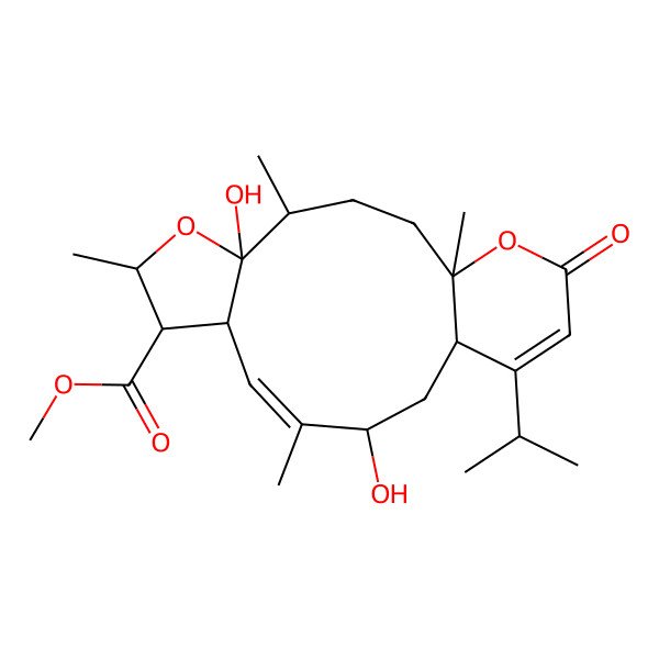 2D Structure of Methyl 5,12-dihydroxy-1,4,7,11-tetramethyl-17-oxo-15-propan-2-yl-6,18-dioxatricyclo[12.4.0.05,9]octadeca-10,15-diene-8-carboxylate