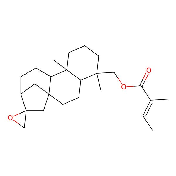 2D Structure of (5',9'-Dimethylspiro[oxirane-2,14'-tetracyclo[11.2.1.01,10.04,9]hexadecane]-5'-yl)methyl 2-methylbut-2-enoate