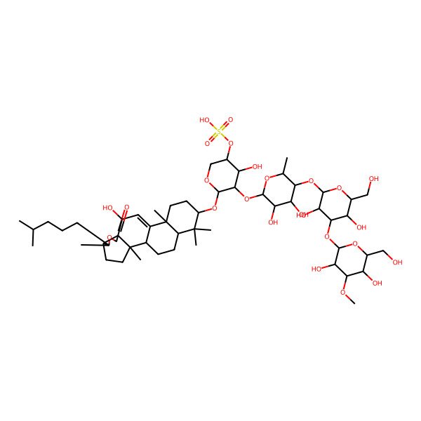 2D Structure of [(3R,4R,5R,6S)-5-[(2S,3R,4R,5S,6R)-5-[(2S,3R,4S,5R,6R)-4-[(2S,3R,4S,5R,6R)-3,5-dihydroxy-6-(hydroxymethyl)-4-methoxyoxan-2-yl]oxy-3,5-dihydroxy-6-(hydroxymethyl)oxan-2-yl]oxy-3,4-dihydroxy-6-methyloxan-2-yl]oxy-4-hydroxy-6-[[(1S,2S,5S,6S,9R,10S,13S,16S,18R)-10-hydroxy-2,6,13,17,17-pentamethyl-6-(4-methylpentyl)-8-oxo-7-oxapentacyclo[10.8.0.02,9.05,9.013,18]icos-11-en-16-yl]oxy]oxan-3-yl] hydrogen sulfate