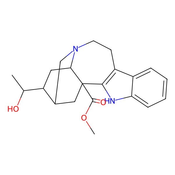 2D Structure of Methyl 16-(1-hydroxyethyl)-3,13-diazapentacyclo[13.3.1.02,10.04,9.013,18]nonadeca-2(10),4,6,8-tetraene-1-carboxylate