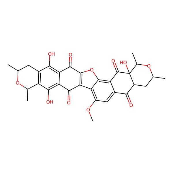 2D Structure of (7R,9S,20R,21R,23S,25S)-5,12,20-trihydroxy-29-methoxy-7,9,21,23-tetramethyl-8,16,22-trioxaheptacyclo[15.12.0.02,15.04,13.06,11.018,27.020,25]nonacosa-1(29),2(15),4,6(11),12,17,27-heptaene-3,14,19,26-tetrone