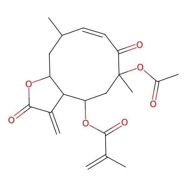 2D Structure of (6-Acetyloxy-6,10-dimethyl-3-methylidene-2,7-dioxo-3a,4,5,10,11,11a-hexahydrocyclodeca[b]furan-4-yl) 2-methylprop-2-enoate