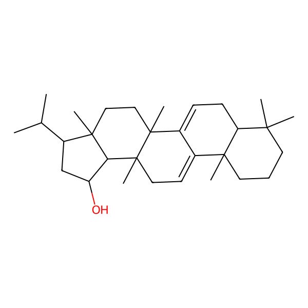 2D Structure of 3a,5a,8,8,11a,13a-Hexamethyl-3-propan-2-yl-1,2,3,4,5,7,7a,9,10,11,13,13b-dodecahydrocyclopenta[a]chrysen-1-ol