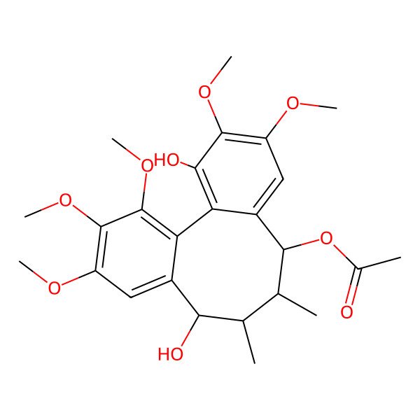 2D Structure of [(8S,9S,10R,11S)-3,11-dihydroxy-4,5,14,15,16-pentamethoxy-9,10-dimethyl-8-tricyclo[10.4.0.02,7]hexadeca-1(16),2,4,6,12,14-hexaenyl] acetate