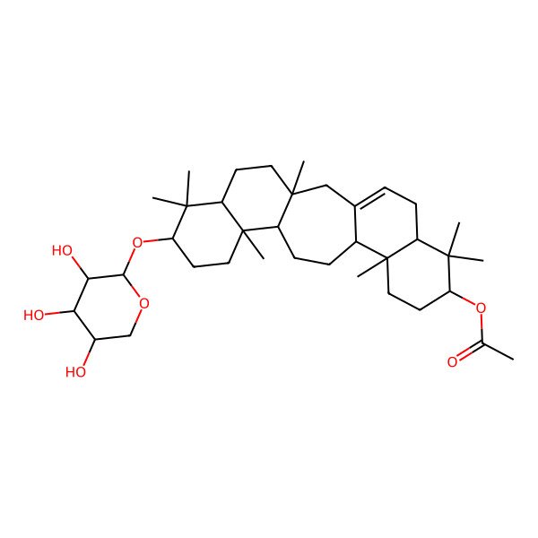 2D Structure of [1,7,7,11,16,20,20-Heptamethyl-19-(3,4,5-trihydroxyoxan-2-yl)oxy-8-pentacyclo[13.8.0.03,12.06,11.016,21]tricos-3-enyl] acetate