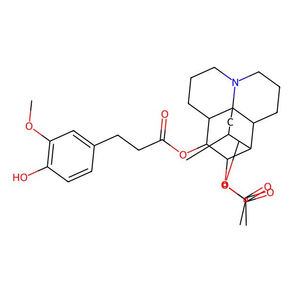 2D Structure of (12,14-Diacetyloxy-15-methyl-6-azatetracyclo[8.6.0.01,6.02,13]hexadecan-11-yl) 3-(4-hydroxy-3-methoxyphenyl)propanoate