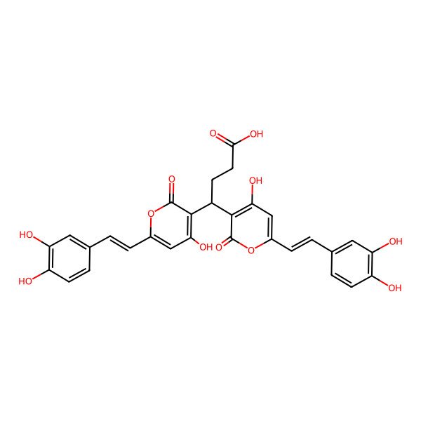 2D Structure of 4,4-Bis[6-[2-(3,4-dihydroxyphenyl)ethenyl]-4-hydroxy-2-oxopyran-3-yl]butanoic acid