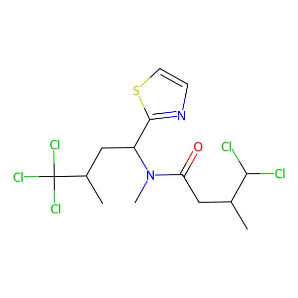 2D Structure of 4,4-dichloro-N,3-dimethyl-N-(4,4,4-trichloro-3-methyl-1-thiazol-2-yl-butyl)butanamide